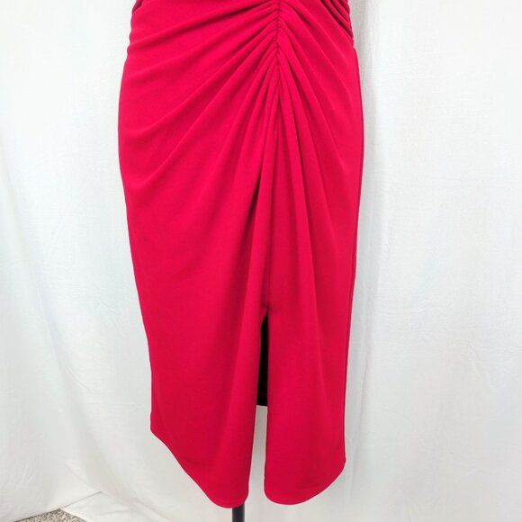 Tadashi Shoji Dress XS X Small Red Draped Bow Midi - Picture 4 of 10